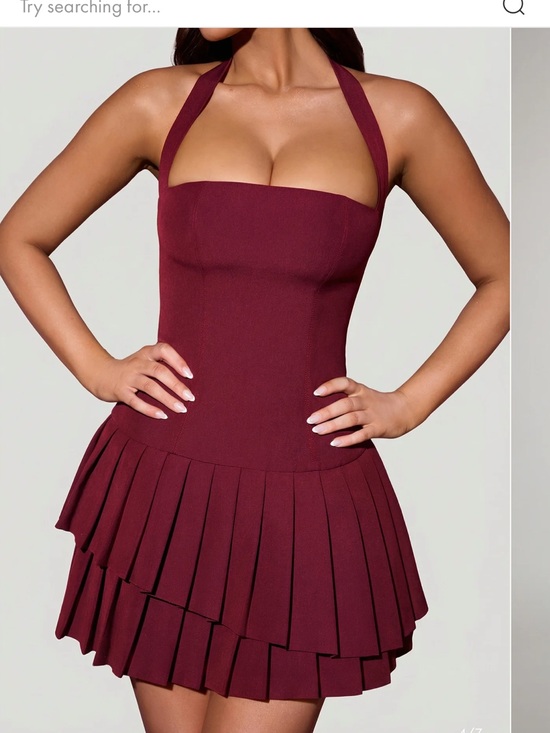 Oh Polly Dresses & Skirts - Oh Polly Burgundy Halter Pleated Mini Dress